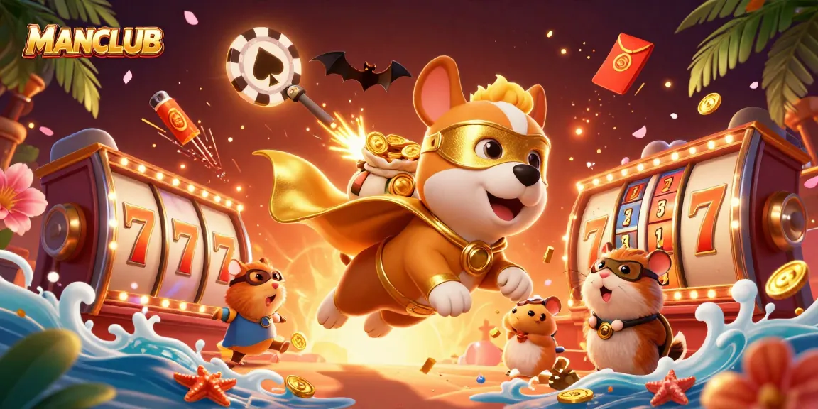 Win big at MANCLUB with thrilling slot machines and a superhero dog leading the way!