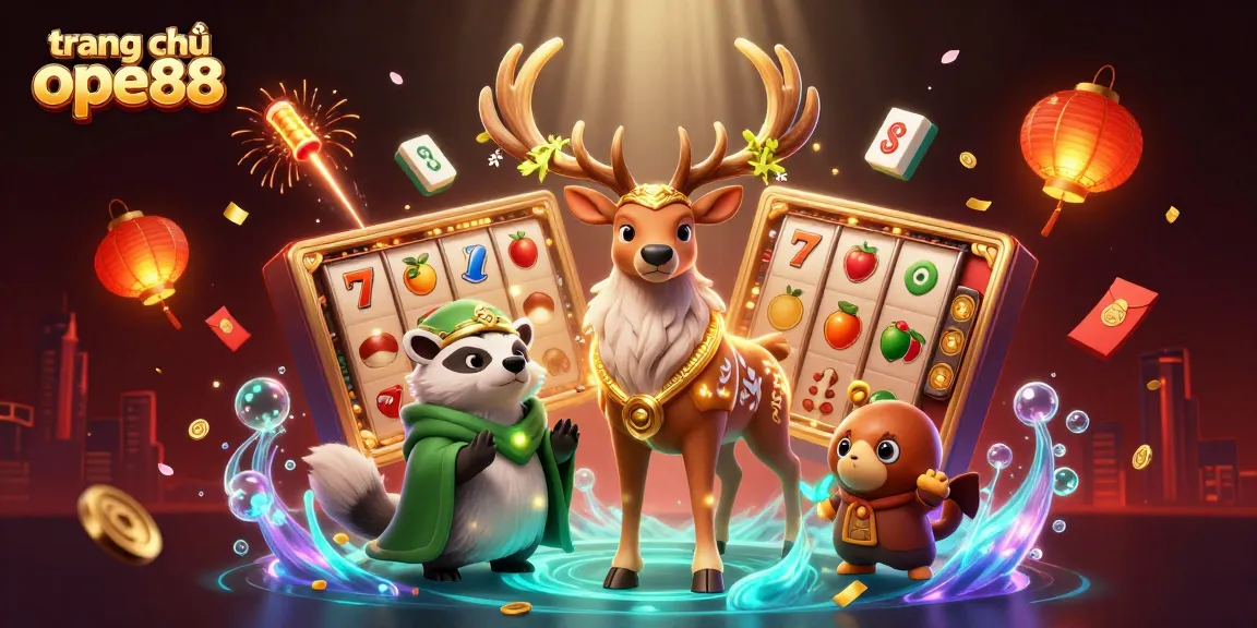 Experience the thrilling excitement of playing slots at trang chủ ope88 with vibrant 3D illustrations of games and rewards.