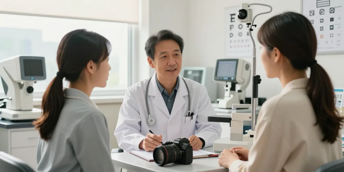 品川近視クリニックの口コミを探る現代医療のクリニックでの眼科医と患者の相談風景