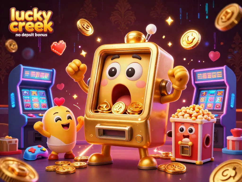 Spin to win with the lucky creek no deposit bonus for existing players, celebrating jackpots with cheerful slot machines.