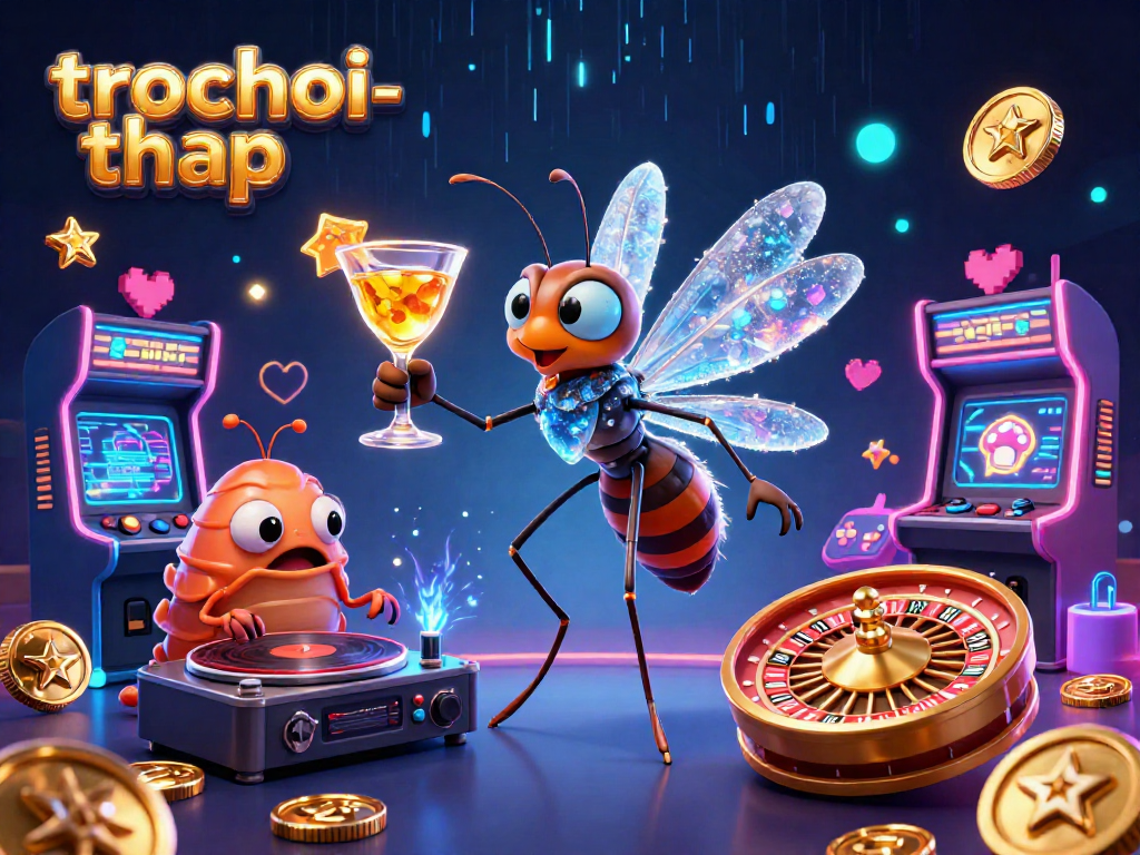 Engage with trochoi-thap as the cartoon frozen mosquito, animated trilobite DJ, and golden roulette wheel create a lively casino adventure.