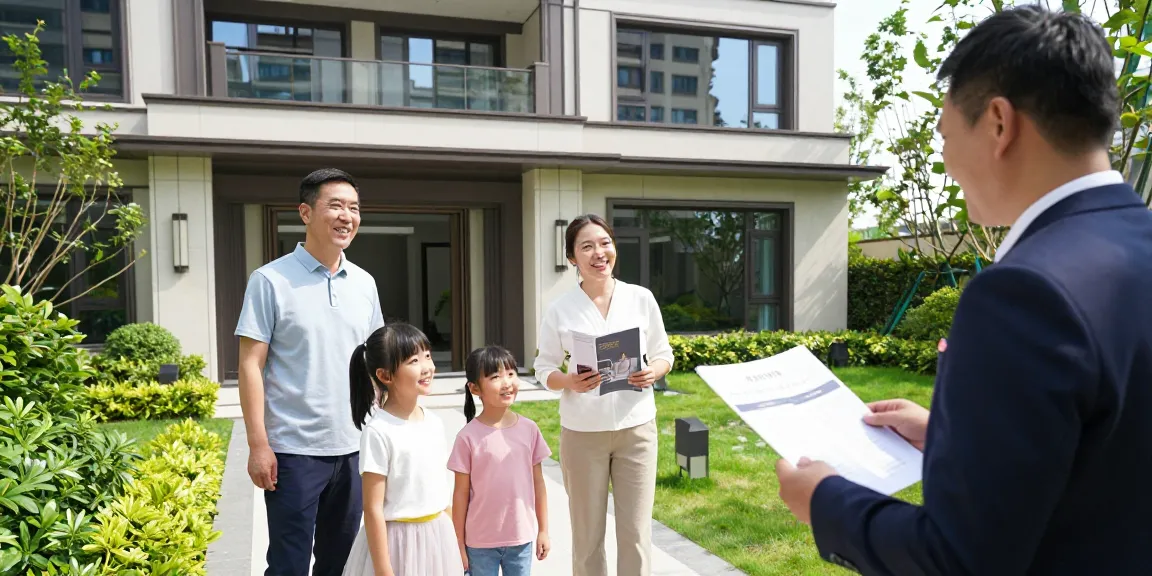 Visite d'une maison moderne par la woningunie avec jardin verdoyant, représentant l'achat immobilier.