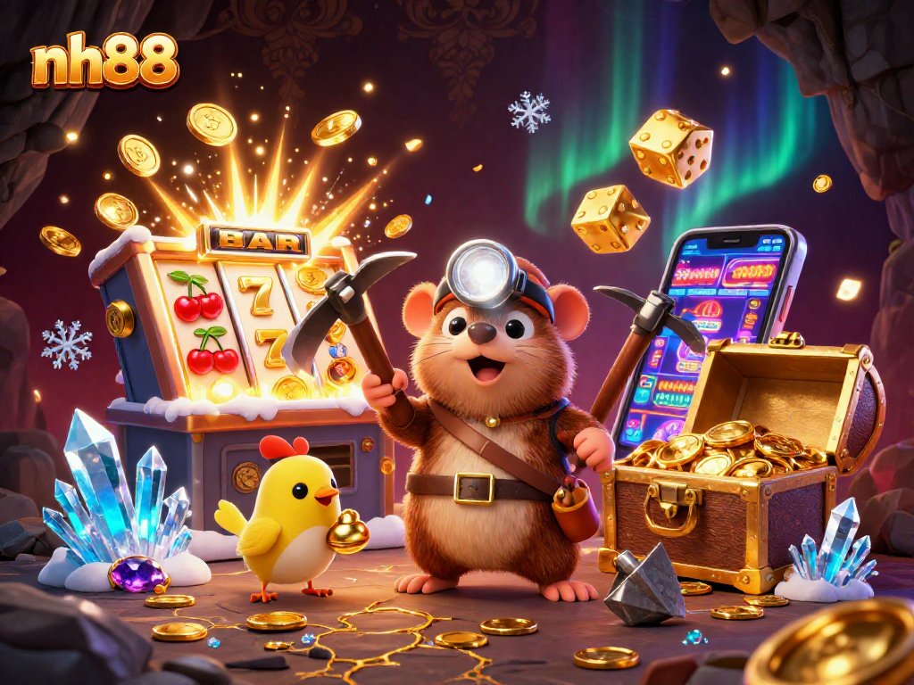 nh88 offers an exciting jackpot scene with a treasure hunter mole and casino game elements.