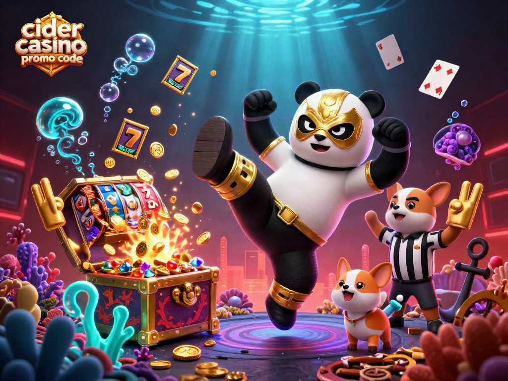 Engage with the action using cider casino promo code as a vibrant panda launches a flying kick.