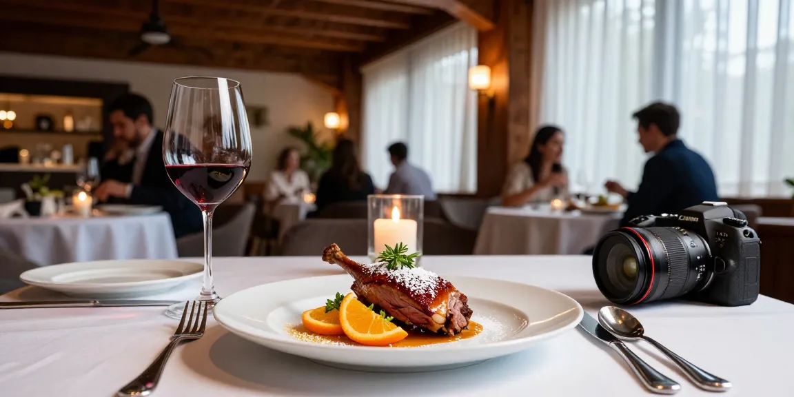 Enjoying the best duck a l’orange near me in an elegantly set restaurant with warm ambiance.