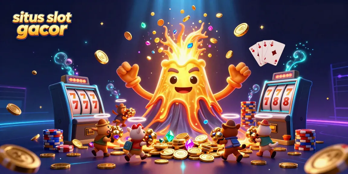 Engage with situs slot gacor as vibrant golden volcano erupts treasure while tiny explorers flee.