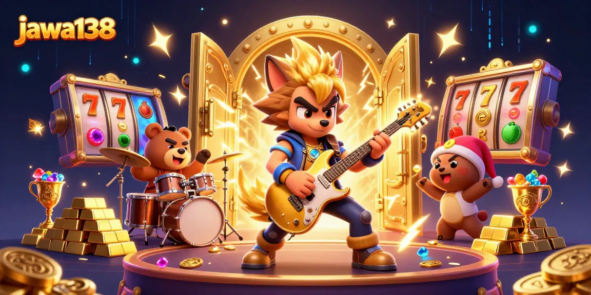 Experience excitement with jawa138 as a rock star wolf performs on a vibrant casino stage.