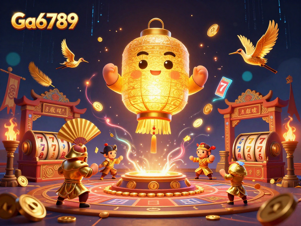 Experience exciting gaming action at Ga6789, featuring vibrant slot reels and golden lantern spirit.