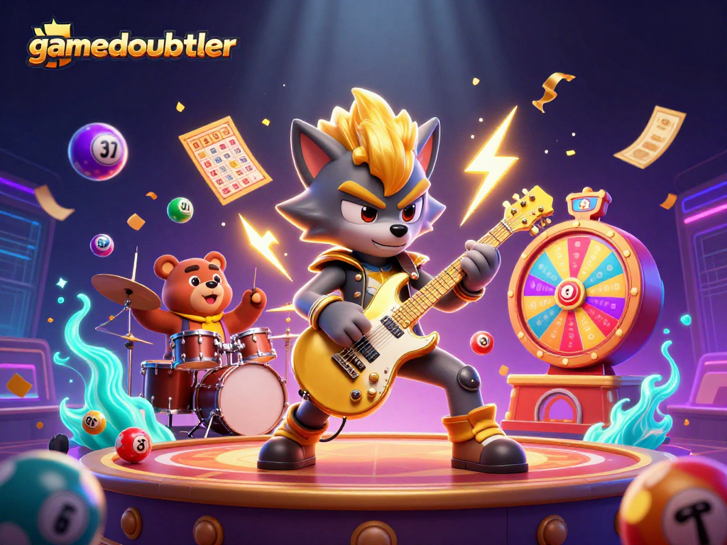 Spin the vibrant world of gamedoubler, featuring thrilling lottery and gaming elements in a dynamic casino scene.