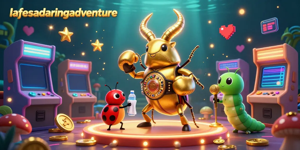 Engage in the lifesadaringadventure as a giant golden stag beetle faces off in a vibrant casino battle.