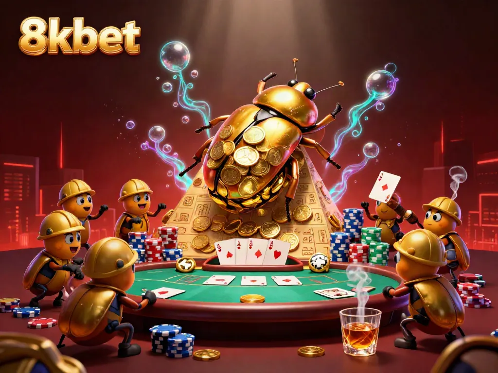 Experience the thrill of 8xbet as golden beetles carry the weight of fortune amidst dazzling casino graphics.