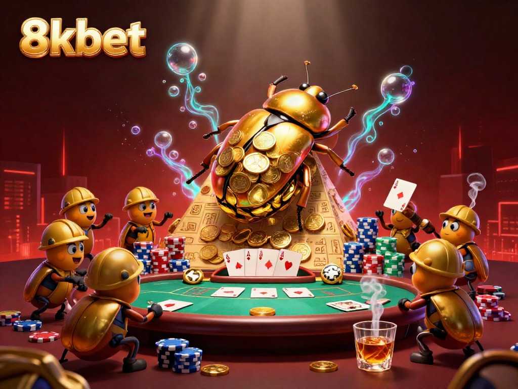 Experience the thrill of 8xbet as golden beetles carry the weight of fortune amidst dazzling casino graphics.
