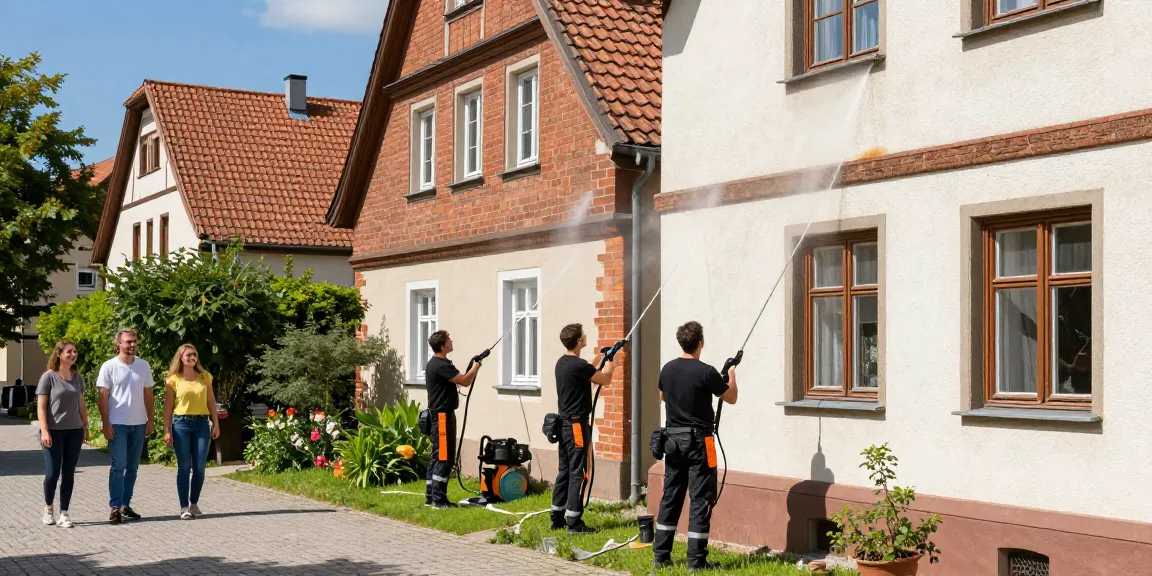 Fassadenreinigung Grünberg mit professionellem Team bei der Arbeit