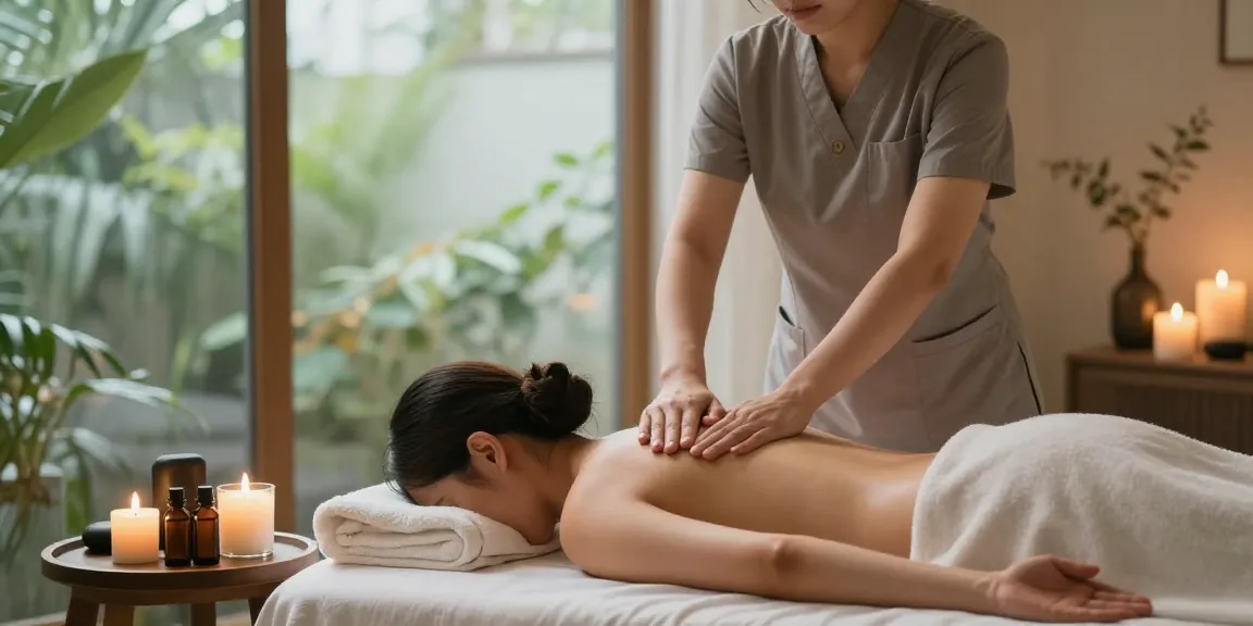 스웨디시 마사지 중인 전문가의 손길로 편안한 분위기 연출
