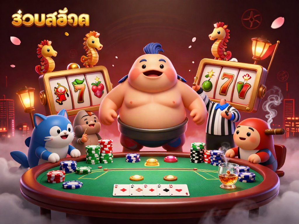 Experience excitement at รวมสล็อต with our lively underwater casino scene featuring a fugu, catfish referee, and dazzling elements.