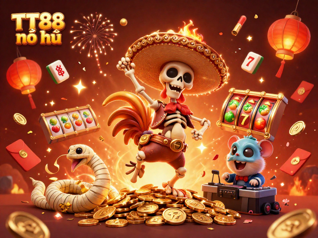 Engage in exciting TT88 nổ hũ gameplay with vibrant characters and a rich 3D casino atmosphere.
