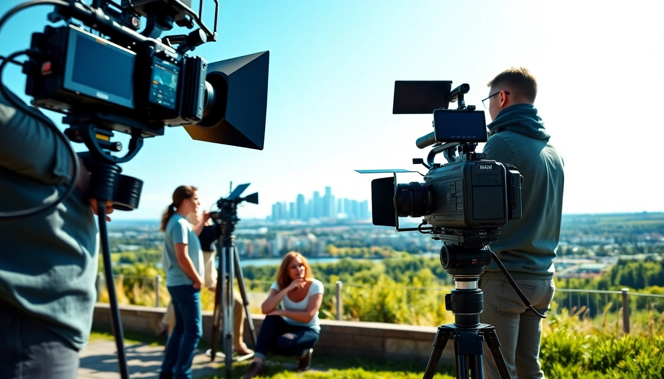 Showcasing video production edmonton with a professional team filming outdoors.