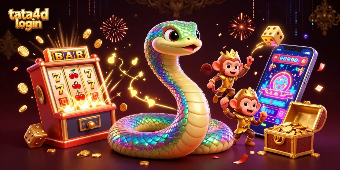 Check out the tata4d login with a vibrant 3D depiction of casino excitement and playful characters.
