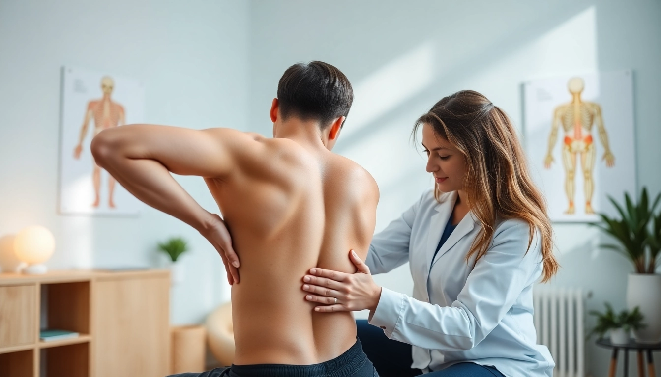 Therapist helping with a natural back pain solution through stretching exercises.