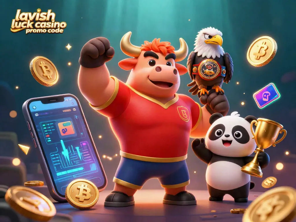 Unlock prizes with the lavish luck casino promo code in a vibrant 3D casino scene.