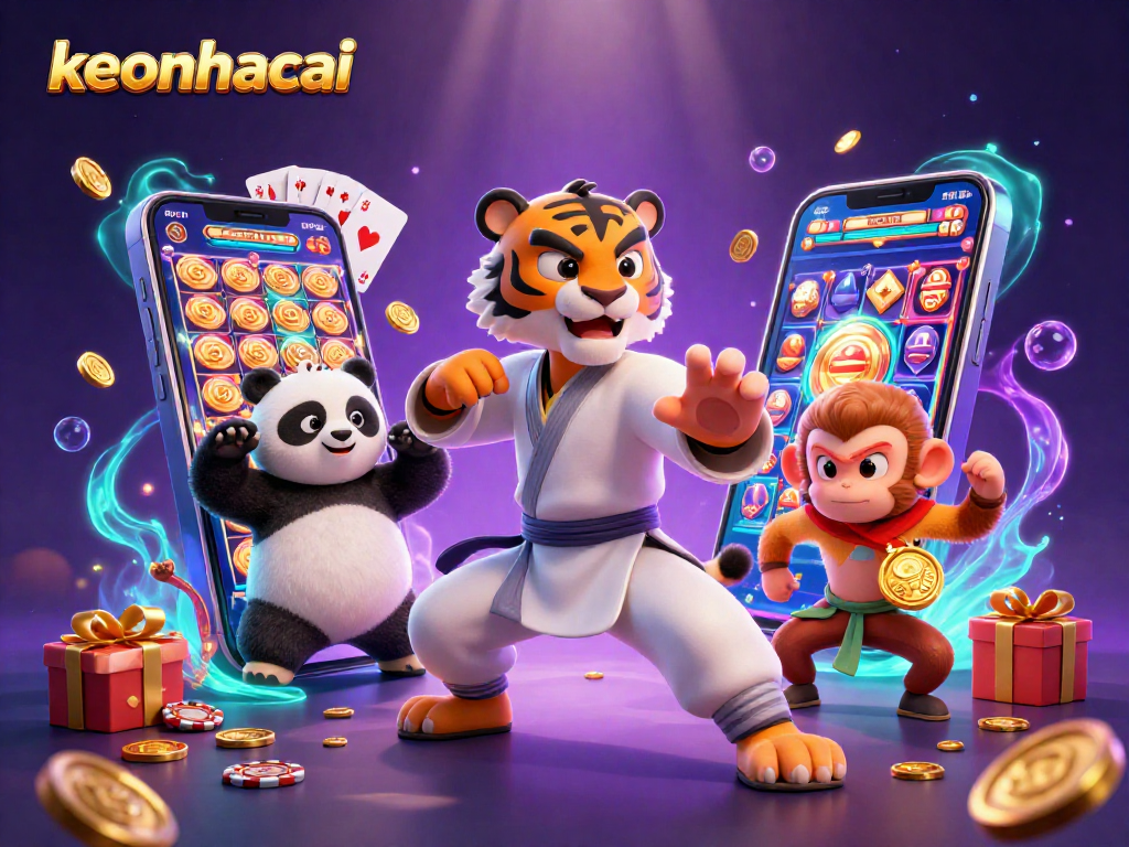 Engage with keonhacai's vibrant slot gameplay in a lively casino scene.