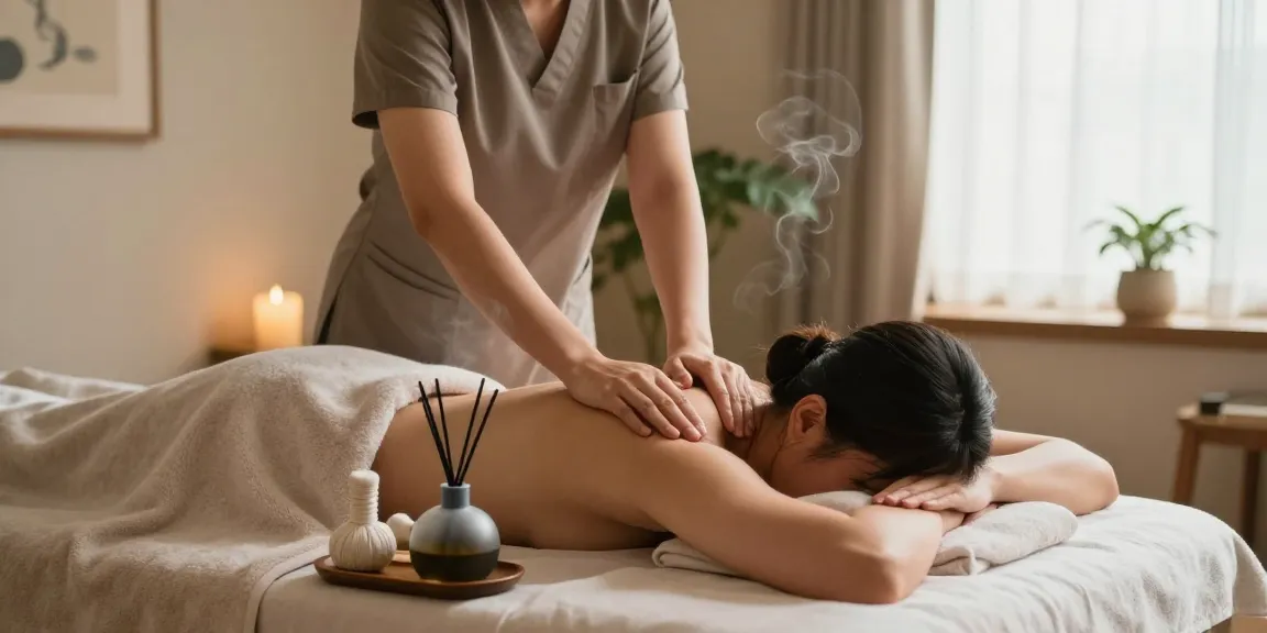 마포출장마사지 session with a professional masseuse providing a relaxing experience in a serene home setting.