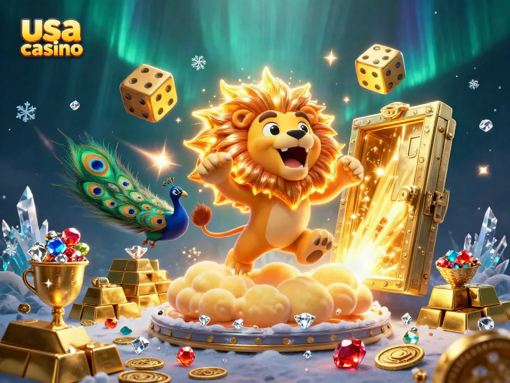 Playing at usa casino with vibrant elements and golden treasures illuminated in dynamic 3D