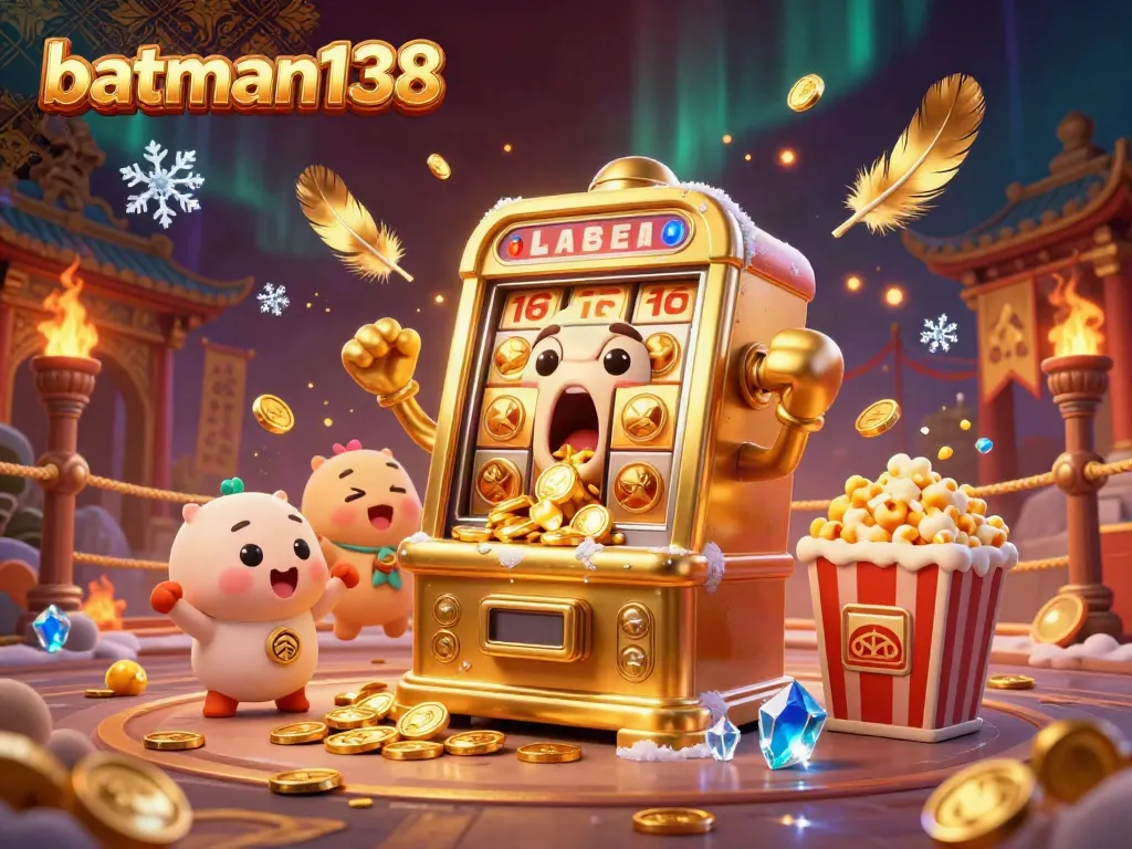 Experience the excitement at batman138 with a shocked slot machine hitting a jackpot amid cheering friends.