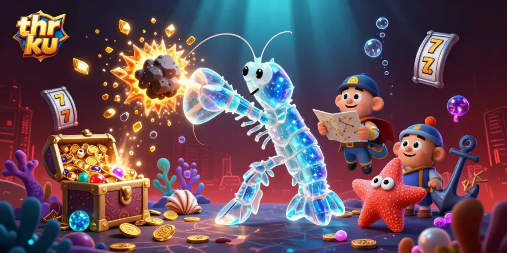 Win big with thrilling action from thr ku in this vibrant underwater casino scene.